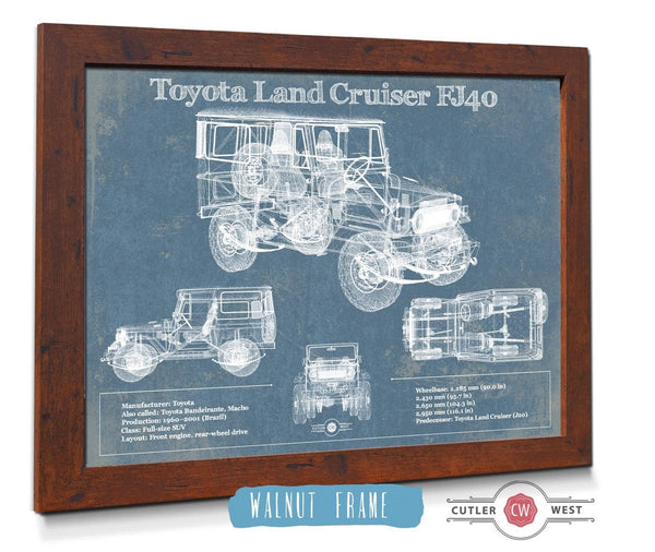 20" x 16" / Walnut Frame Cutler West Toyota Land Cruiser FJ40 Blueprint Vintage Auto Print