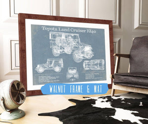 20" x 16" / Walnut Frame & Mat Cutler West Toyota Land Cruiser FJ40 Blueprint Vintage Auto Print
