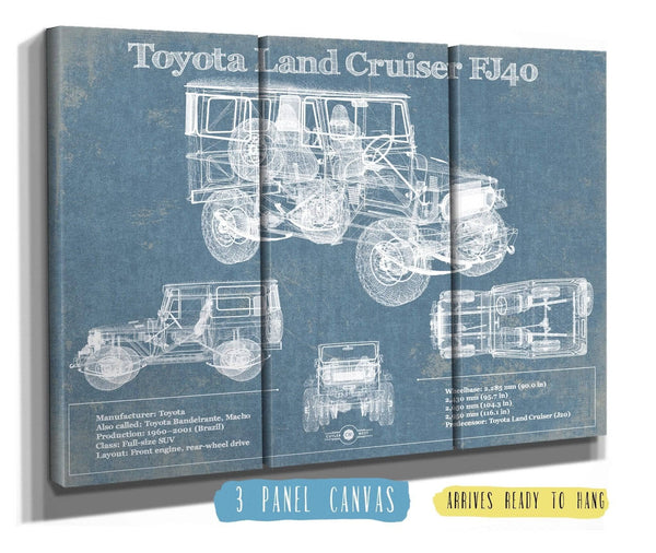 36" x 24" / 3 Panel Canvas Wrap Cutler West Toyota Land Cruiser FJ40 Blueprint Vintage Auto Print