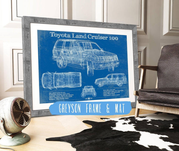 14" x 11" / Greyson Frame & Mat Cutler West Toyota Land Cruiser J100 Blueprint Vintage Auto Print
