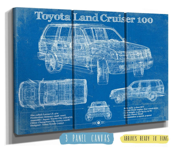36" x 24" / 3 Panel Canvas Wrap Cutler West Toyota Land Cruiser J100 Blueprint Vintage Auto Print