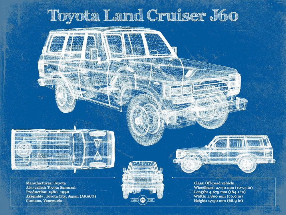 14" x 11" / Stretched Canvas Wrap Cutler West Toyota Land Cruiser J60 Blueprint Vintage Auto Print