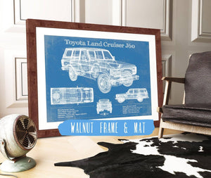 20" x 16" / Walnut Frame & Mat Cutler West Toyota Land Cruiser J60 Blueprint Vintage Auto Print
