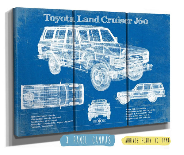 36" x 24" / 3 Panel Canvas Wrap Cutler West Toyota Land Cruiser J60 Blueprint Vintage Auto Print