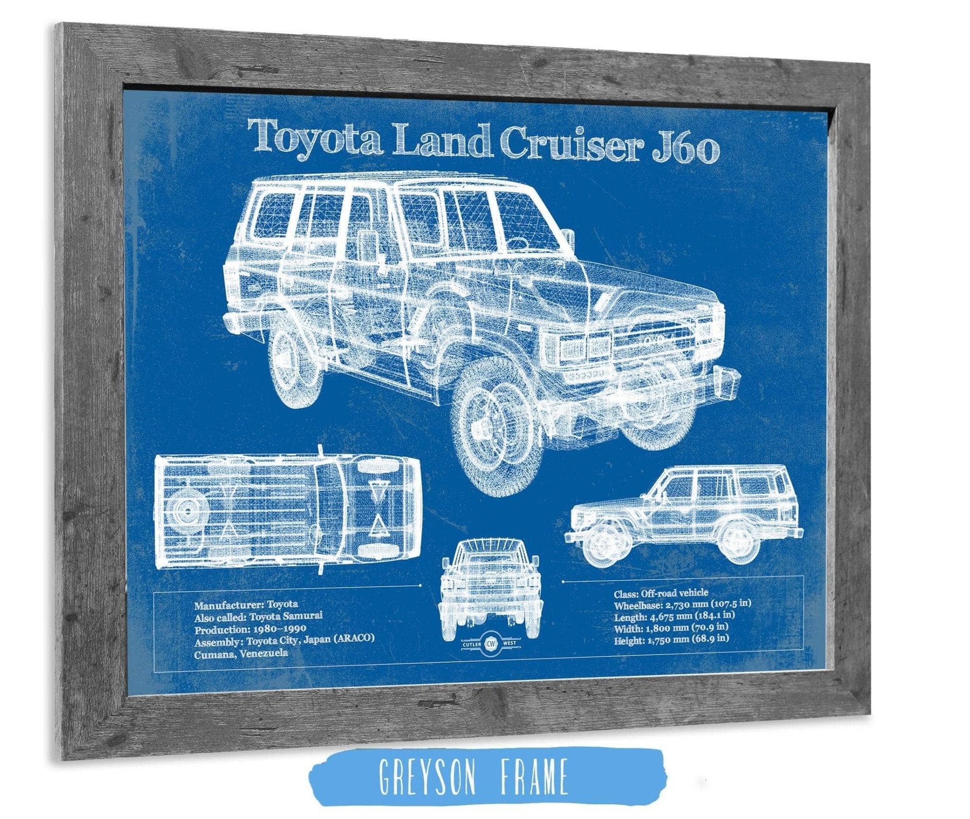 Cutler West Toyota Collection 14" x 11" / Greyson Frame Toyota Land Cruiser J60 Blueprint Vintage Auto Print 933311243140202