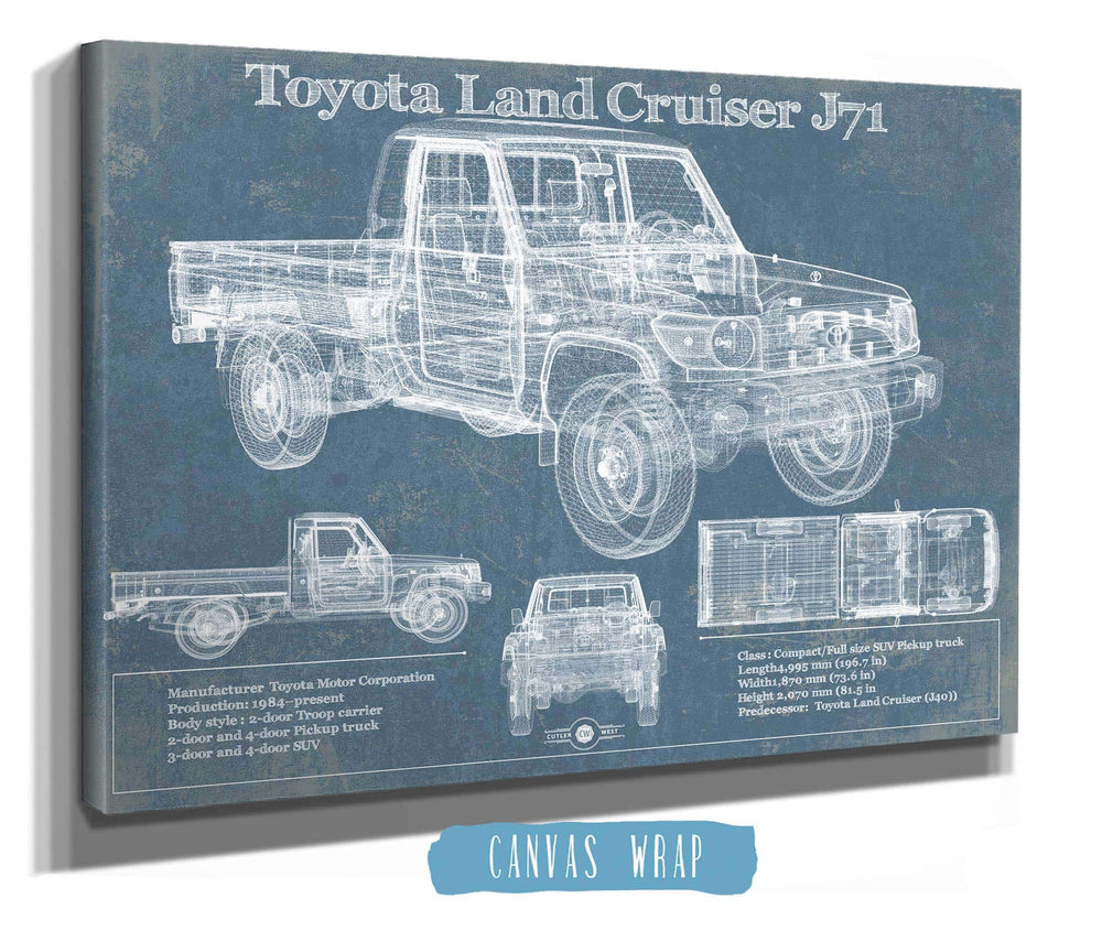 14" x 11" / Stretched Canvas Wrap Cutler West Toyota Land Cruiser J71 Blueprint Vintage Auto Print