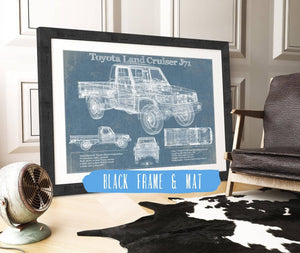 20" x 16" / Black Frame & Mat Cutler West Toyota Land Cruiser J71 Blueprint Vintage Auto Print