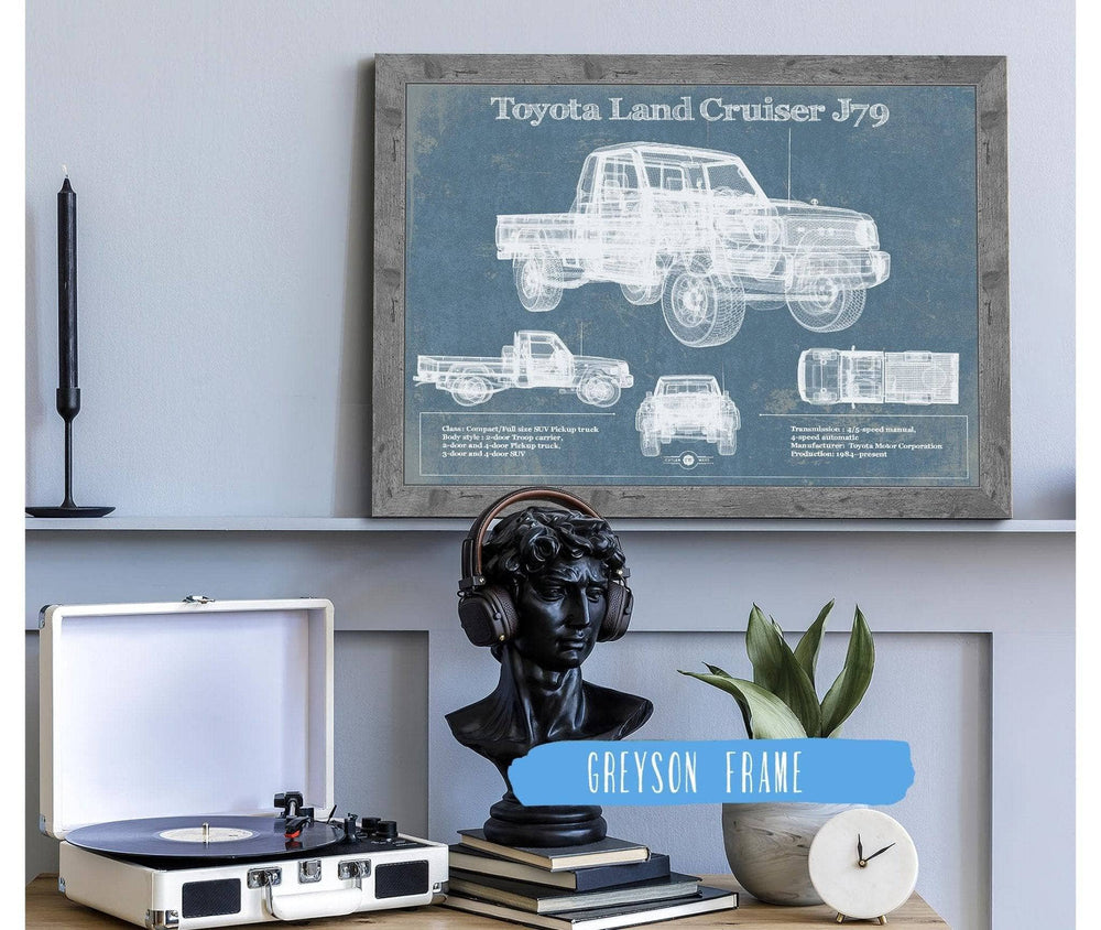 14" x 11" / Stretched Canvas Wrap Cutler West Toyota Land Cruiser J79 Blueprint Vintage Auto Print