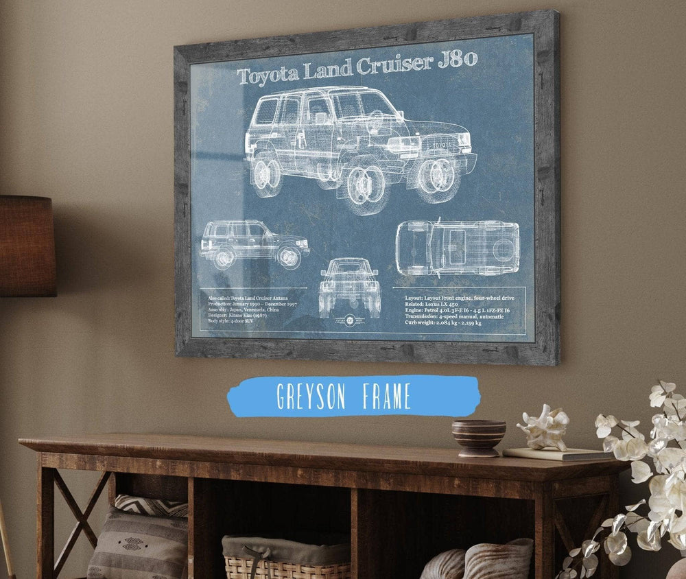 14" x 11" / Stretched Canvas Wrap Cutler West Toyota Land Cruiser J80 Blueprint Vintage Auto Print