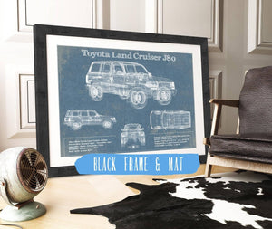 20" x 16" / Black Frame & Mat Cutler West Toyota Land Cruiser J80 Blueprint Vintage Auto Print