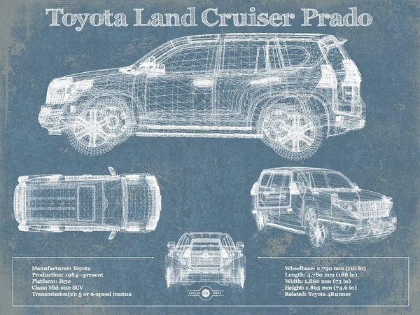 14" x 11" / Unframed Cutler West Toyota Land Cruiser Prado (2016) Blueprint Vintage Auto Patent Print