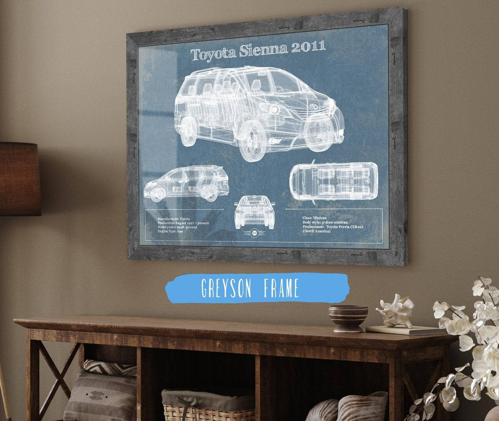 14" x 11" / Stretched Canvas Wrap Cutler West Toyota Sienna 2011 Blueprint Vintage Auto Print