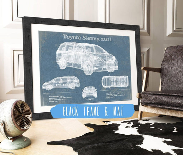 20" x 16" / Black Frame & Mat Cutler West Toyota Sienna 2011 Blueprint Vintage Auto Print