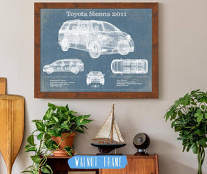 20" x 16" / Walnut Frame Cutler West Toyota Sienna 2011 Blueprint Vintage Auto Print