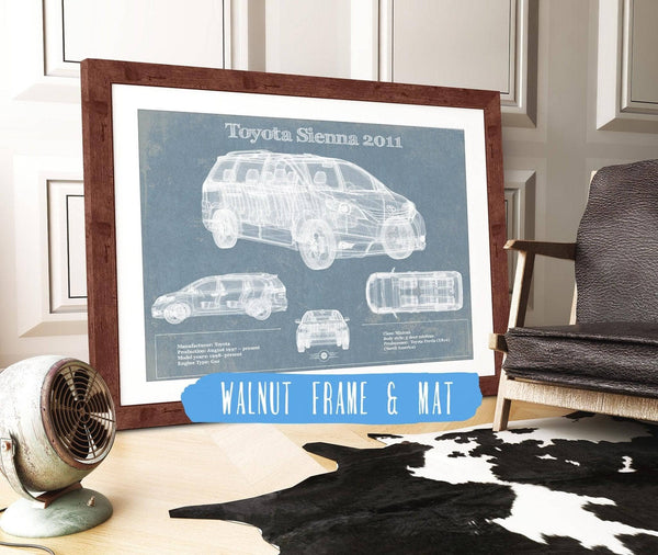 20" x 16" / Walnut Frame & Mat Cutler West Toyota Sienna 2011 Blueprint Vintage Auto Print
