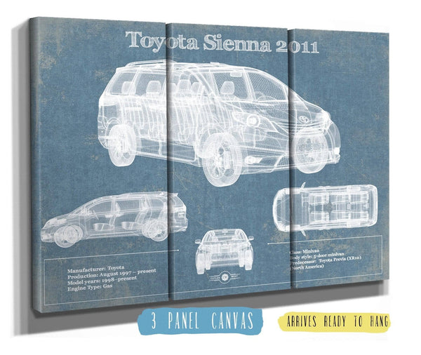 36" x 24" / 3 Panel Canvas Wrap Cutler West Toyota Sienna 2011 Blueprint Vintage Auto Print