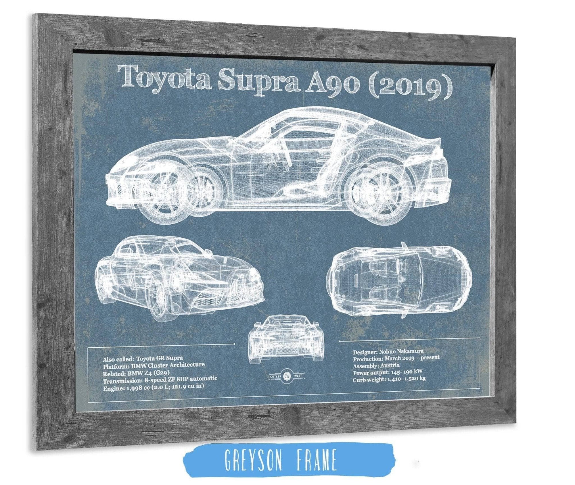 Cutler West Toyota Collection 20" x 16" / Greyson Frame Toyota Supra A90 2019 Blueprint Vintage Auto Print 890477719_9187