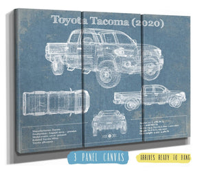 36" x 24" / 3 Panel Canvas Wrap Cutler West Toyota Tacoma (2020) Vintage Blueprint Truck Print