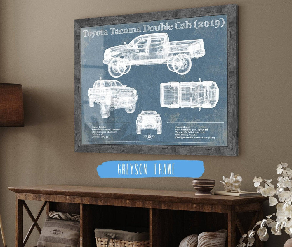 14" x 11" / Stretched Canvas Wrap Cutler West Toyota Tacoma Double Cab (2019) Vintage Blueprint Auto Print