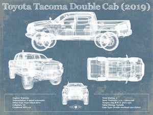 14" x 11" / Unframed Cutler West Toyota Tacoma Double Cab (2019) Vintage Blueprint Auto Print
