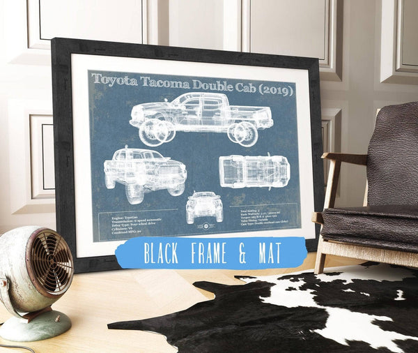 20" x 16" / Black Frame & Mat Cutler West Toyota Tacoma Double Cab (2019) Vintage Blueprint Auto Print