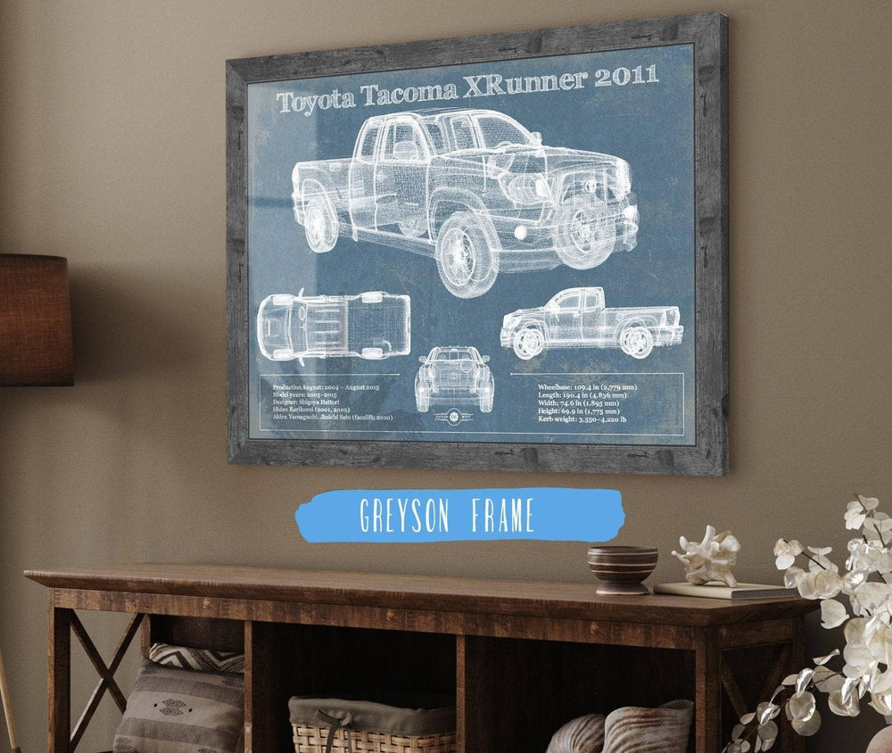 14" x 11" / Stretched Canvas Wrap Cutler West Toyota Tacoma XRunner 2011 Vintage Blueprint Auto Print