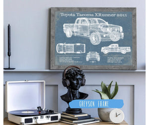 14" x 11" / Greyson Frame Cutler West Toyota Tacoma XRunner 2011 Vintage Blueprint Auto Print