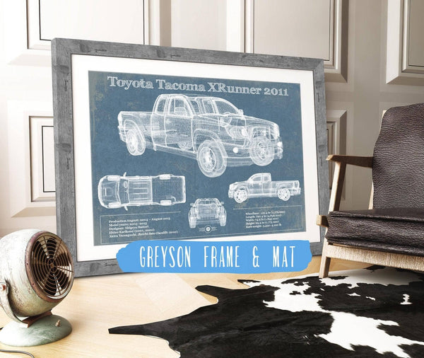 14" x 11" / Greyson Frame & Mat Cutler West Toyota Tacoma XRunner 2011 Vintage Blueprint Auto Print