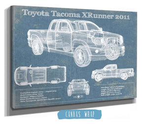 14" x 11" / Stretched Canvas Wrap Cutler West Toyota Tacoma XRunner 2011 Vintage Blueprint Auto Print