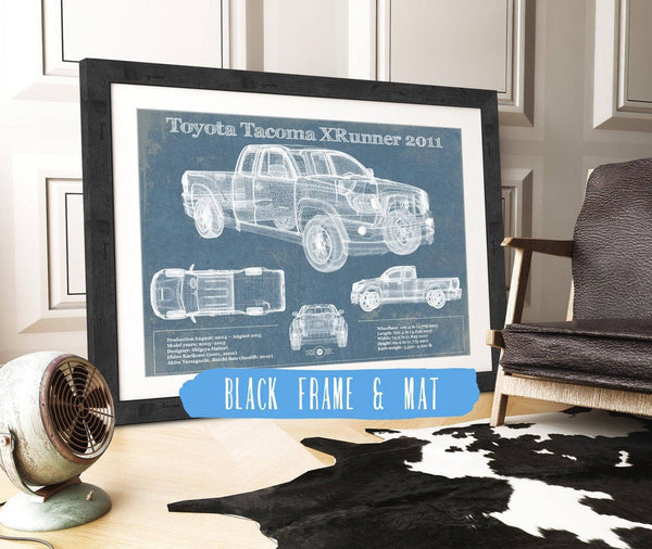 20" x 16" / Black Frame & Mat Cutler West Toyota Tacoma XRunner 2011 Vintage Blueprint Auto Print