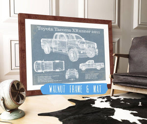 20" x 16" / Walnut Frame & Mat Cutler West Toyota Tacoma XRunner 2011 Vintage Blueprint Auto Print