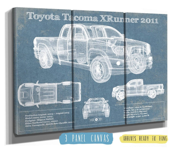 36" x 24" / 3 Panel Canvas Wrap Cutler West Toyota Tacoma XRunner 2011 Vintage Blueprint Auto Print