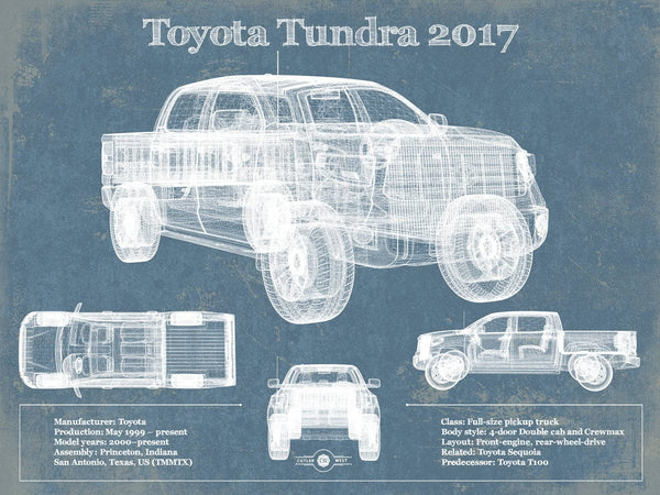 14" x 11" / Unframed Cutler West Toyota Tundra 2017 Vintage Blueprint Auto Print