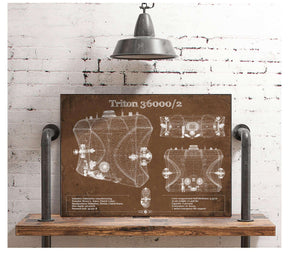 Cutler West Triton 36000/2 Submarines Blueprint Patent Original Art