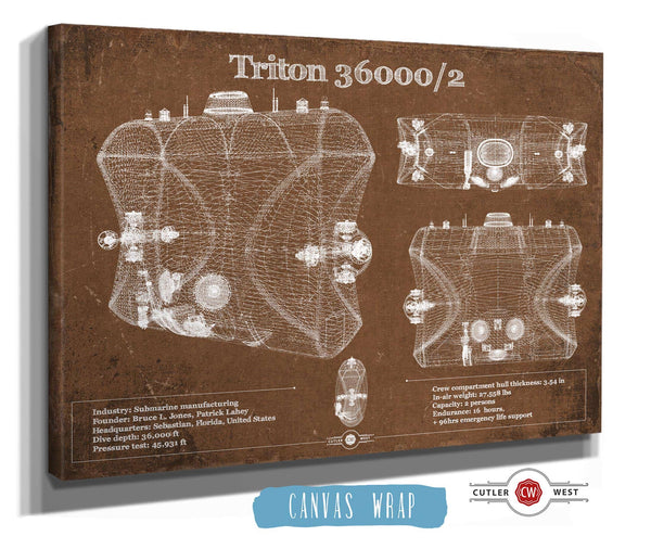 Cutler West Triton 36000/2 Submarines Blueprint Patent Original Art