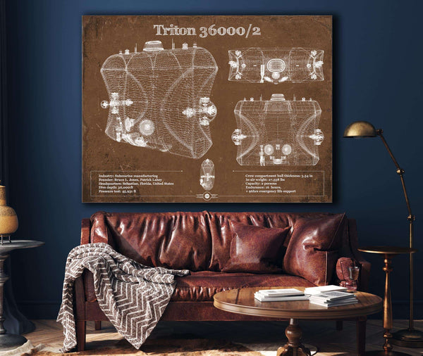 Cutler West Triton 36000/2 Submarines Blueprint Patent Original Art