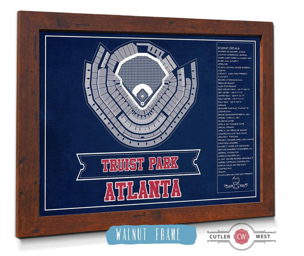 20" x 16" / Walnut Frame Cutler West Turner Field - Atlanta Braves (MLB) Team Color Vintage Baseball Print