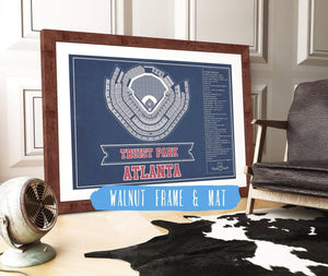 20" x 16" / Walnut Frame & Mat Cutler West Turner Field - Atlanta Braves (MLB) Team Color Vintage Baseball Print