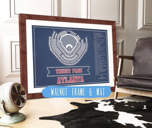 20" x 16" / Walnut Frame & Mat Cutler West Turner Field - Atlanta Braves (MLB) Team Color Vintage Baseball Print