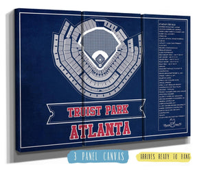 36" x 24" / 3 Panel Canvas Wrap Cutler West Turner Field - Atlanta Braves (MLB) Team Color Vintage Baseball Print