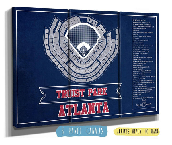 36" x 24" / 3 Panel Canvas Wrap Cutler West Turner Field - Atlanta Braves (MLB) Team Color Vintage Baseball Print