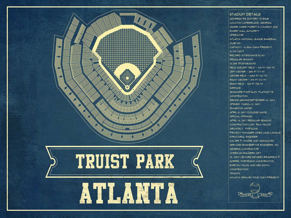 14" x 11" / Unframed Cutler West Turner Field - Atlanta Braves MLB Vintage Baseball Print