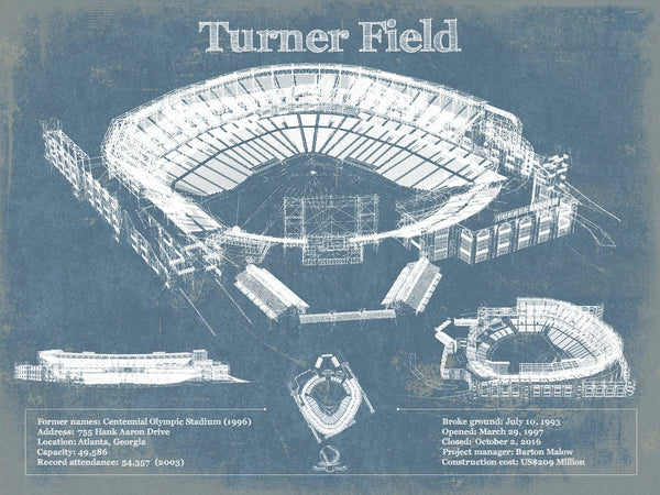 14" x 11" / Unframed Cutler West Turner Field - Atlanta Braves (MLB) Vintage Baseball Print