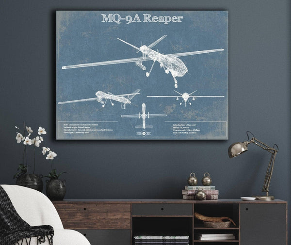 Cutler West U.S. Air Force MQ-9A Reaper Vintage Aviation Blueprint Military Print