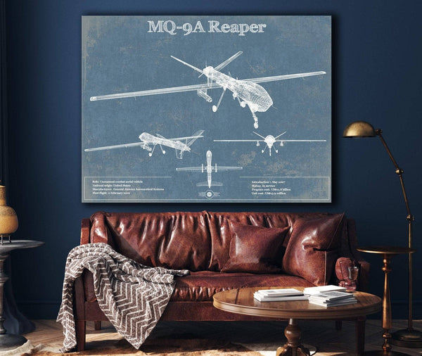 Cutler West U.S. Air Force MQ-9A Reaper Vintage Aviation Blueprint Military Print