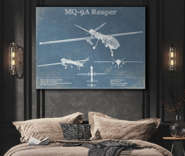 Cutler West U.S. Air Force MQ-9A Reaper Vintage Aviation Blueprint Military Print