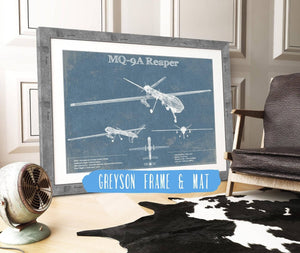 14" x 11" / Greyson Frame & Mat Cutler West U.S. Air Force MQ-9A Reaper Vintage Aviation Blueprint Military Print