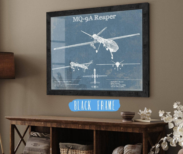 20" x 16" / Black Frame Cutler West U.S. Air Force MQ-9A Reaper Vintage Aviation Blueprint Military Print