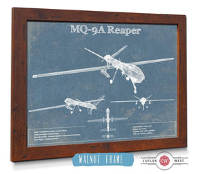 20" x 16" / Walnut Frame Cutler West U.S. Air Force MQ-9A Reaper Vintage Aviation Blueprint Military Print