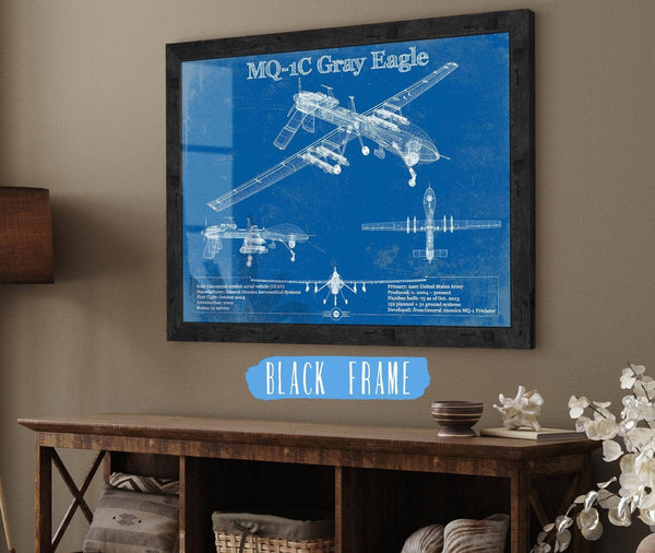 20" x 16" / Black Frame Cutler West UAV MQ-1C Gray Eagle Vintage Aviation Blueprint Military Print